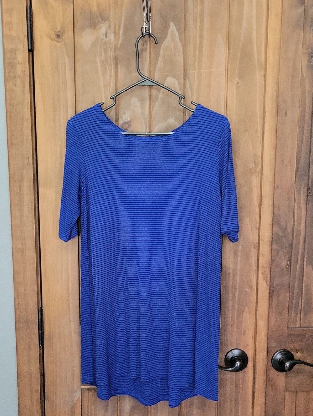 Blue Striped Short Sleeve Tunic Dress